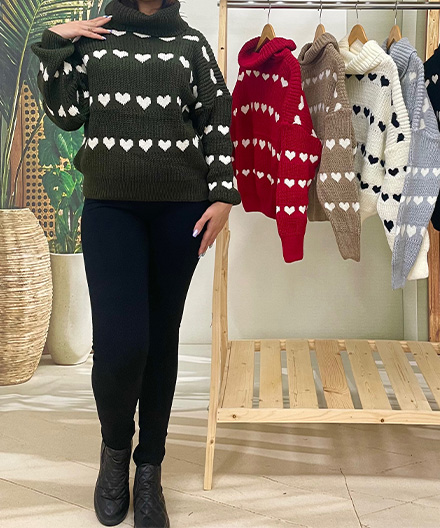 پلیور بافت یقه شل قلبی