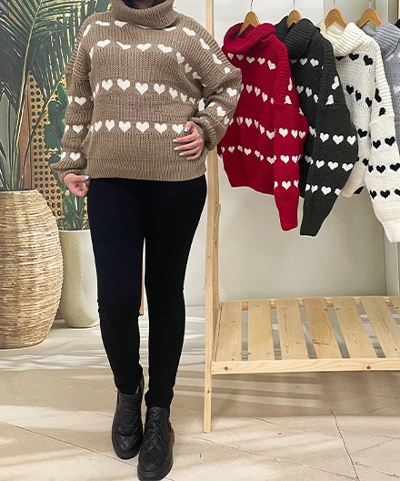 پلیور بافت یقه شل قلبی