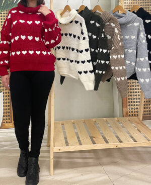 پلیور بافت یقه شل قلبی