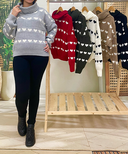 پلیور بافت یقه شل قلبی