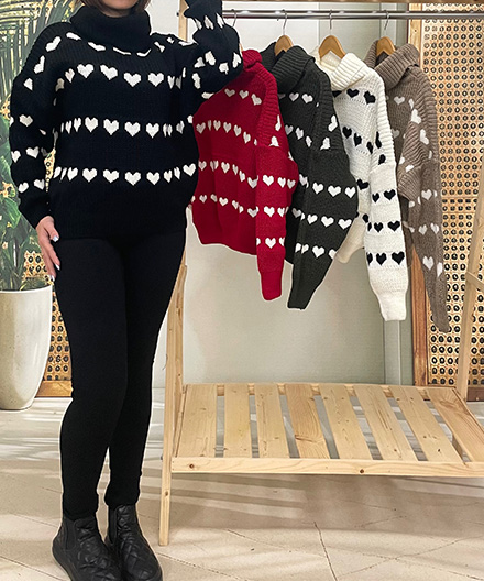 پلیور بافت یقه شل قلبی