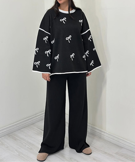 ست بافت بلوز و‌شلوار بگ پاپیون