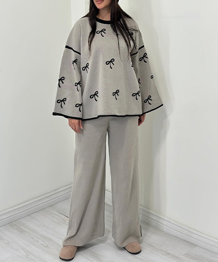 ست بافت بلوز وشلوار بگ پاپیون