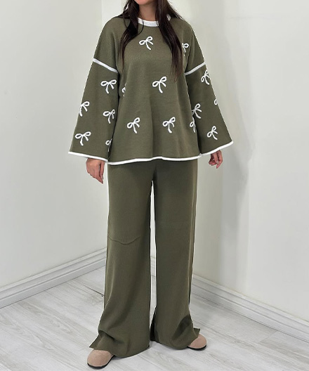 ست بافت بلوز و‌شلوار بگ پاپیون