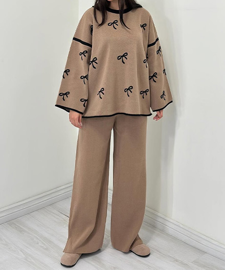 ست بافت بلوز وشلوار بگ پاپیون