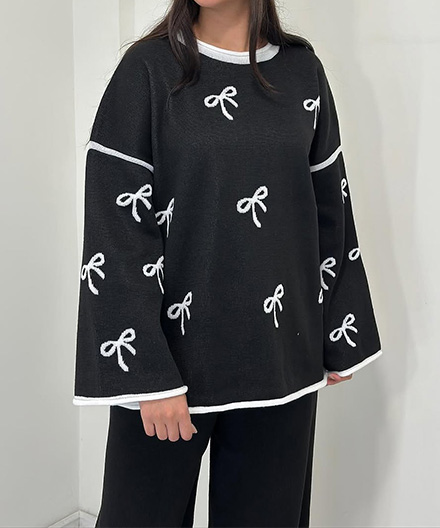 ست بافت بلوز وشلوار بگ پاپیون