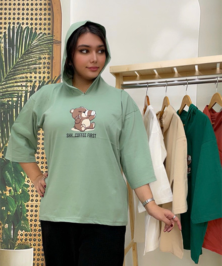 تیشرت باکسی کلاهدار تدی