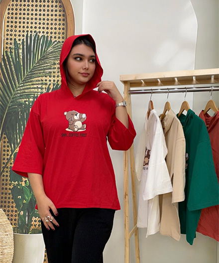 تیشرت باکسی کلاهدار تدی