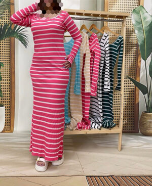 پیراهن ماکسی کبریتی راه راه