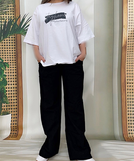 تیشرت لانگ و شلوار لینن زنانه