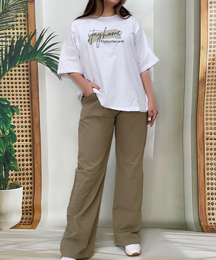 تیشرت لانگ و شلوار لینن زنانه