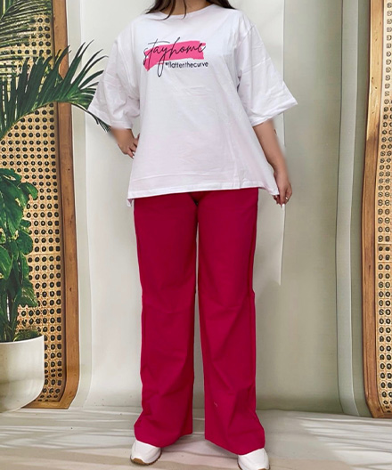 تیشرت لانگ و شلوار لینن زنانه