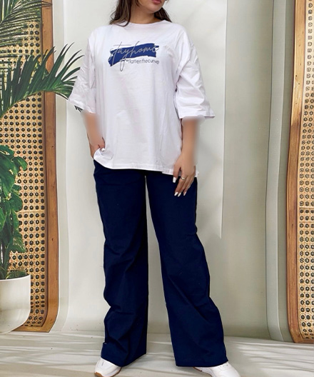 تیشرت لانگ و شلوار لینن زنانه