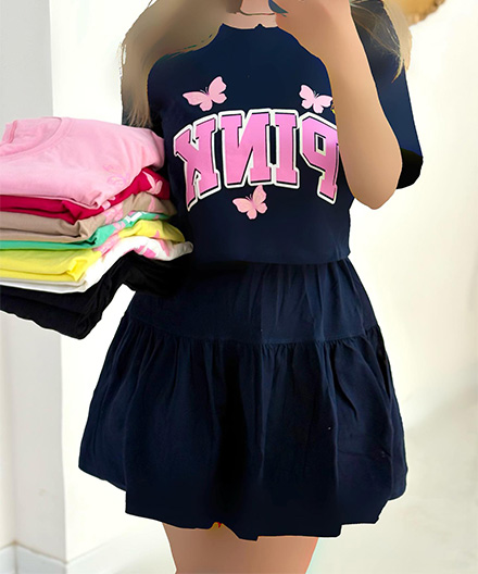 ست کراپ دامن پینک