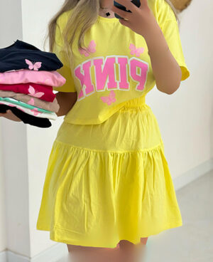 ست کراپ دامن پینک