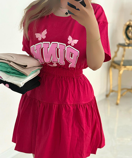 ست کراپ دامن پینک