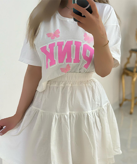 ست کراپ دامن پینک