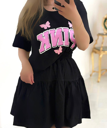 ست کراپ دامن پینک