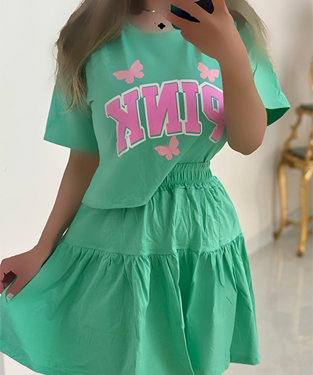 ست کراپ دامن پینک