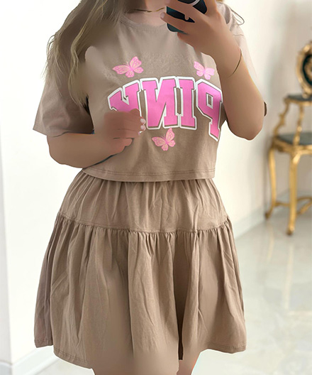 ست کراپ دامن پینک